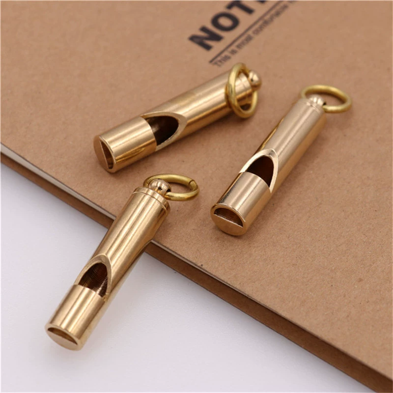 Brass retro copper travel whistle, keychain