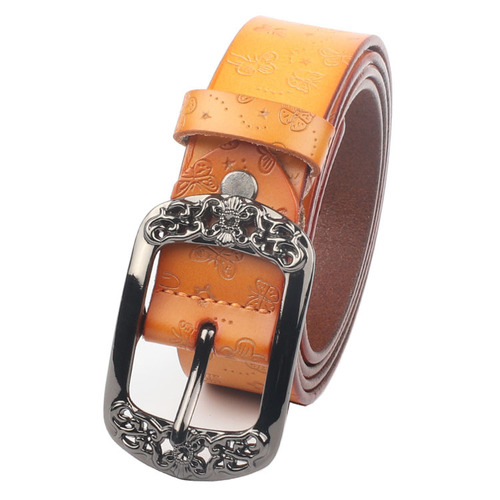 Factory direct supply of women's leather belts, retro versatile embossed butterfly leather belts, wide leather belts for women