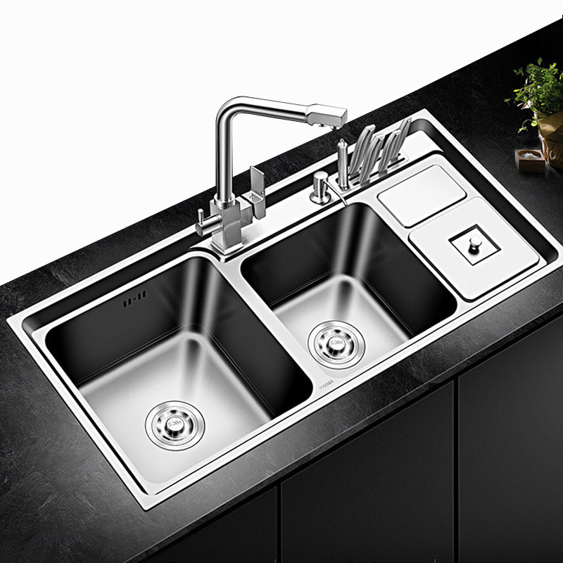 Wholesale 304 Stainless Steel Sink Three Sinks with Trash Can Multifunctional Kitchen Vegetable Sink Thickened Double Sink Sink