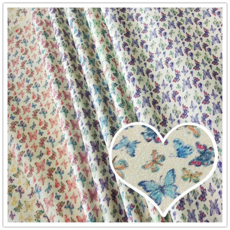 蝴蝶印花格利特 闪光不掉粉细葱七彩PU革 鞋包饰品面料 现货