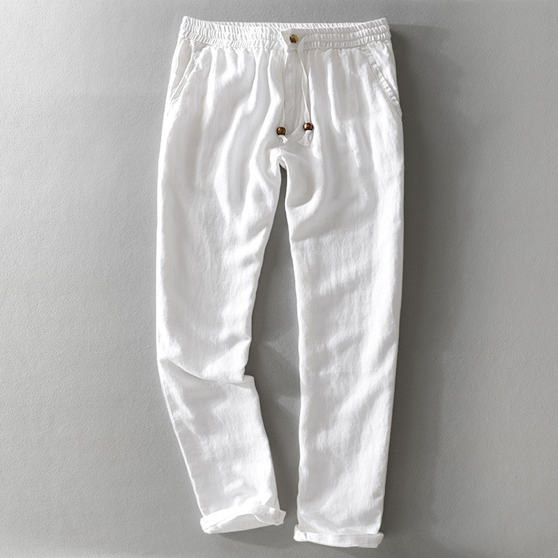 Elastic Waist Beach Linen Casual Pants Men's Straight Thin Cotton and Linen Men's Pants 7409
