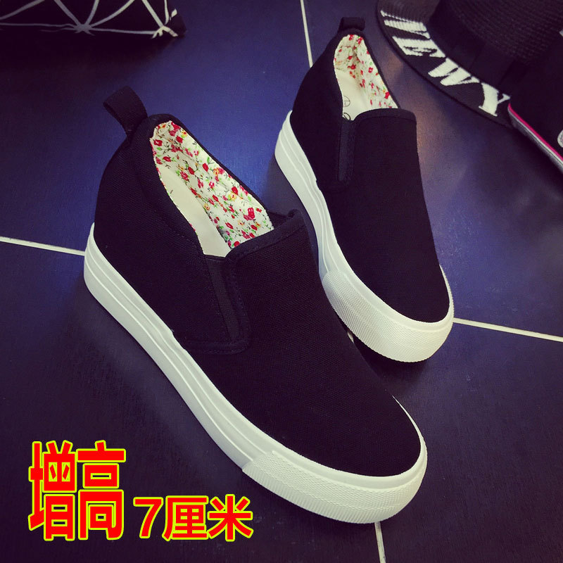 New Style Platform Canvas Shoes Women's Slip-on Lazy Shoes Women's Inner Height Increasing White Shoes Women's All-match Cloth Shoes Black Women's Shoes New Style Platform Canvas Shoes Women's Slip-on Lazy Shoes Women's Inner Height Increasing White Shoes Women's All-match Cloth Shoes Black Women's Shoes