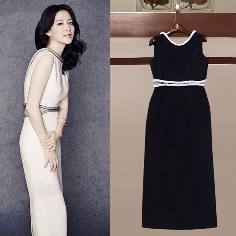 Celebrity Same Style Nail Drill Hollow Dress Celebrity Elegant Mid-length Dress Party Annual Meeting Banquet Watch Dress Women