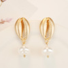 Brand marine accessory from pearl, metal organic summer earrings, European style, boho style