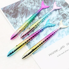 创意文具卡通美人鱼造型圆珠笔 UV镀渐变色七彩靓丽鱼尾巴礼品笔