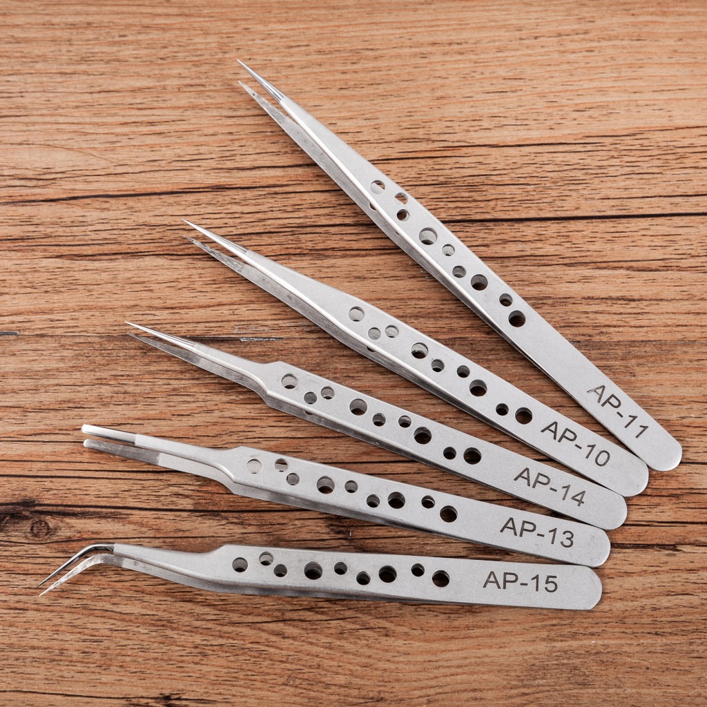 九孔不锈钢喷砂镊子抛光头 尖头弯头吸塑包装精密镊子轻巧型