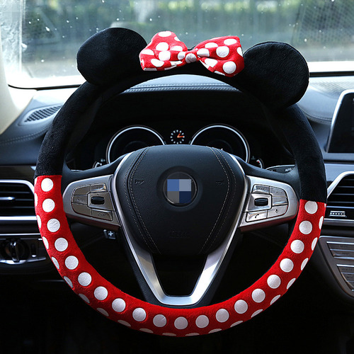 Car cartoon steering wheel cover, creative and cute car handle gloves, winter plush steering wheel cover, antifreeze and warm