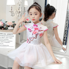 Children's and girls' medium-sized new dress, qipao dress, summer 2024 princess dress, Chinese style short-sleeved chiffon dress