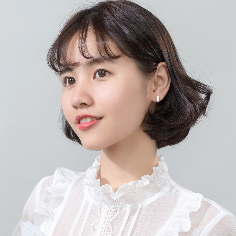 S925 Botón de hongo blanco Mujer Estilo japonés Simple Doble capa Diamante Cuadrado Pendientes cortos Geometry G1759