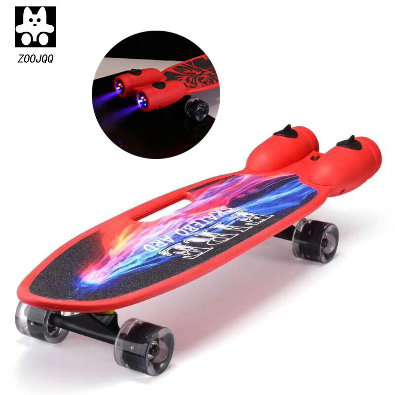 Zhejia Manufacturer Four-Wheel Pu Flashing Wheels Beginner Skateboard with Spray Cool Music Children's Fish Board Wholesale Children's Beginner Skateboard