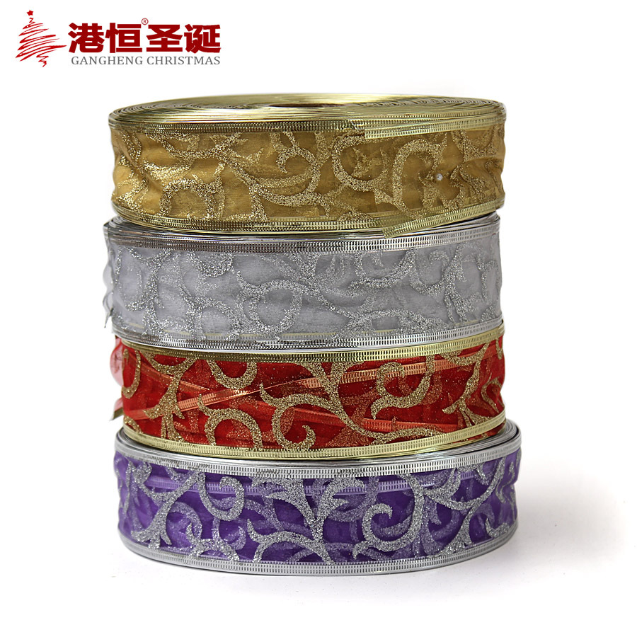 Hong Kong Heng 200cm de fondo de hilo impreso cebolla de plata en polvo cinta navideña cinta de decoración de árbol de Navidad cinta de decoración navideña