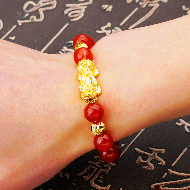 Pulsera Pixiu de Oro Vietnamita de Imitación al por Mayor, Pulsera de Ágata Roja de Oro Duro 3D de Imitación para Mujer image 5