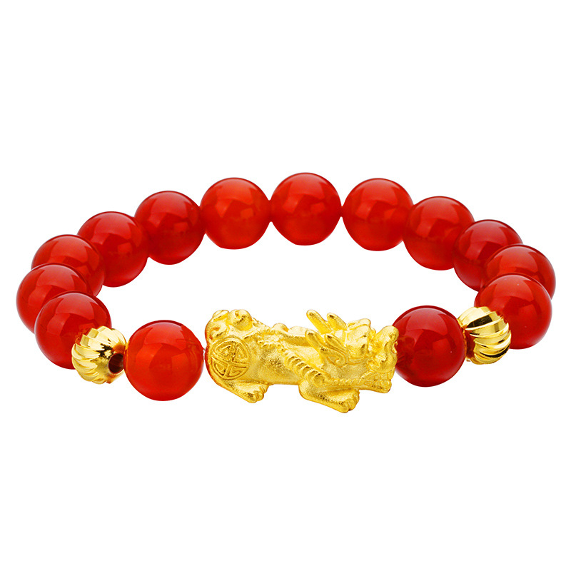 Pulsera Pixiu de Oro Vietnamita de Imitación al por Mayor, Pulsera de Ágata Roja de Oro Duro 3D de Imitación para Mujer image 6