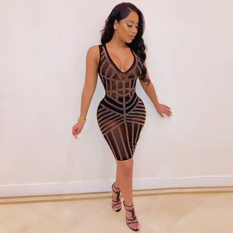Cross-border WISH AliExpress Amazon mujeres europeas y americanas de malla sexy de perforación en caliente vestido de Otoño de las mujeres 2020HL1004 image 2