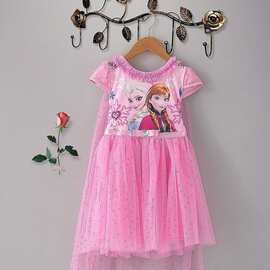 童裙 外贸秋季童装2015冰雪奇缘连衣裙 ELSA公主裙短袖闪片蓬蓬裙