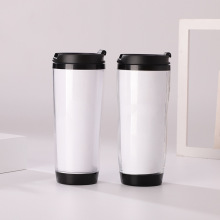 双层随手杯不锈钢杯子创意礼品杯 直饮DIY插纸车用塑料咖啡杯批发