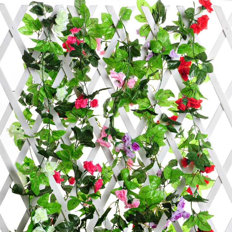 Flor artificial Rosa ratán flor colgante de pared flor artificial ratán techo flor tira flor Vid flor decorativa Flor de seda flor artificial Vid