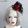 Gothic Punk retro red rose feather mesh sexy exhibition small cat hat performance walking head jewelry FJ-219