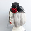 Gothic Punk retro red rose feather mesh sexy exhibition small cat hat performance walking head jewelry FJ-219