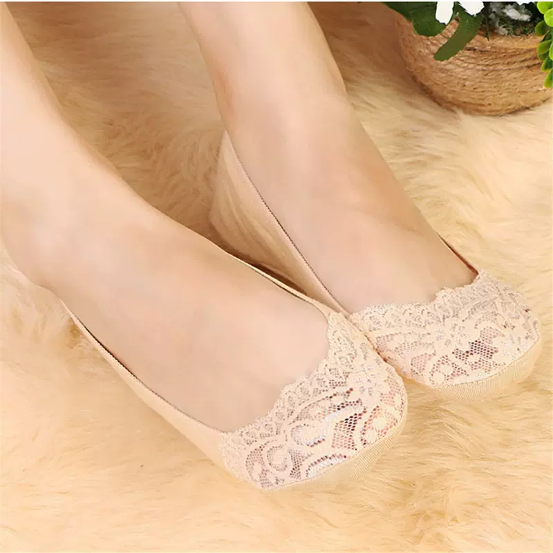 批发韩版浅口女士硅胶防滑隐形袜子夏季薄款透气网眼花边蕾丝船袜