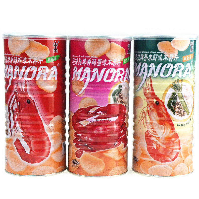 泰国进口零食品 manora玛努拉罐装膨化香酥虾片芥末木薯片100g