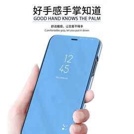 适用苹果16镜面手机壳iPhone13电镀皮套XS ip15立式翻盖支架壳se