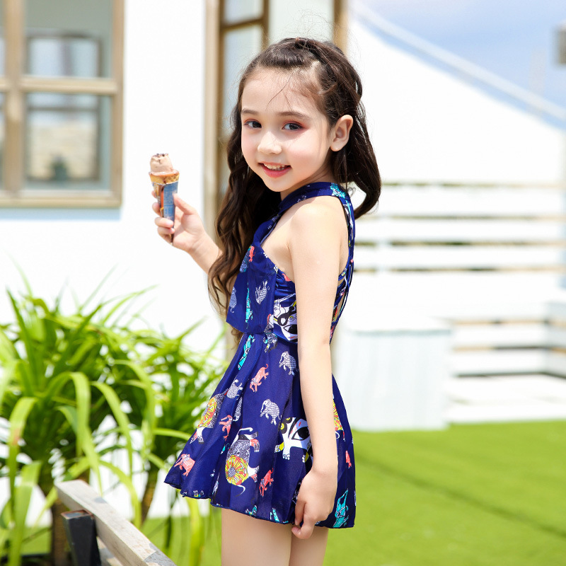 新型象の女の子の水着の大きい子供の韓国の子供の水着の女の子のワンピースのスカート式の平角の温泉の水着|undefined