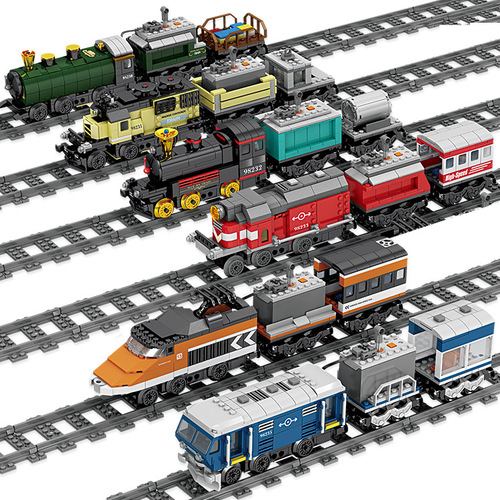 Compatible with LEGO train building blocks mini city train Harmony electric light rail boys educational assembly toy