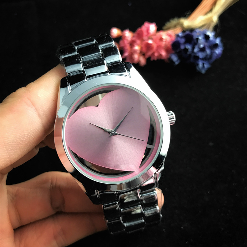 Trendy Men's and Women's Couple Fashion Quartz Watch Hollow Peach Heart Simple Style Quartz Watch Fashion Trend