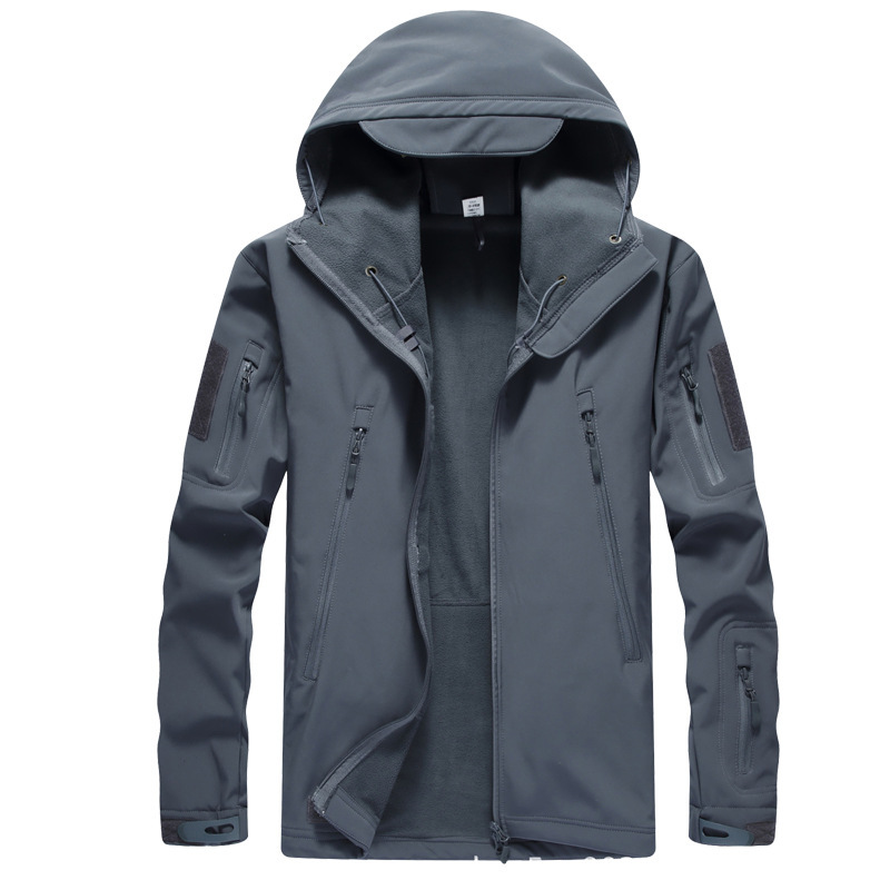 Otoño montañismo al aire libre forrado de lana de piel de tiburón chaqueta de cáscara suave de los hombres a prueba de viento impermeable engrosada ropa de camuflaje transfronteriza al por mayor image 6