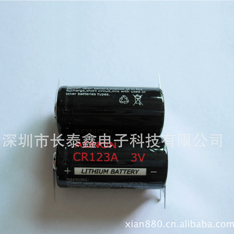 厂家供应CR123A 1000mAh锂锰电池水表电池应急灯电池带插脚可加线