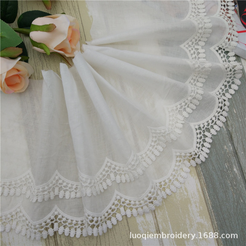 宽19cm优质双层棉布刺绣立体水溶花边 小清新裙子加长服装辅料