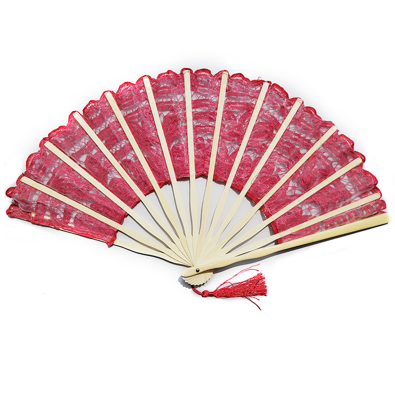 Hay en stock fan de mano de la vendimia ventilador de la boda ventilador de palacio de bambú blanco ventilador de encaje de hueso rojo Tamaño del ventilador de la boda