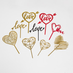 Baking decoration love acrylic heart love plaque cake insert cake card gold birthday party cake insert