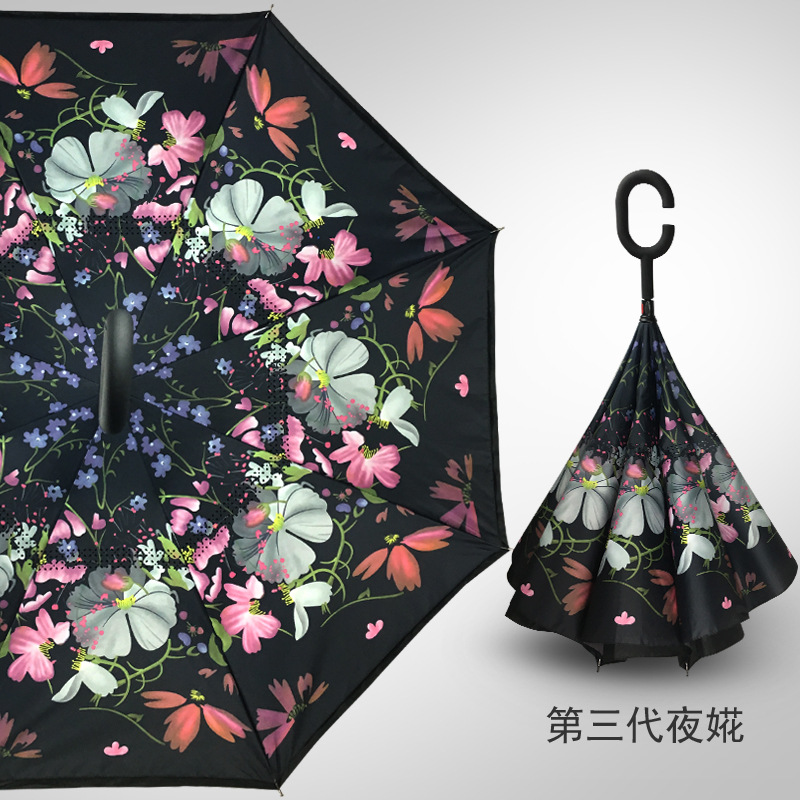 逆傘二重傘立っているC型ハンズフリー車逆傘ストレート傘広告傘印ロゴメーカー現物