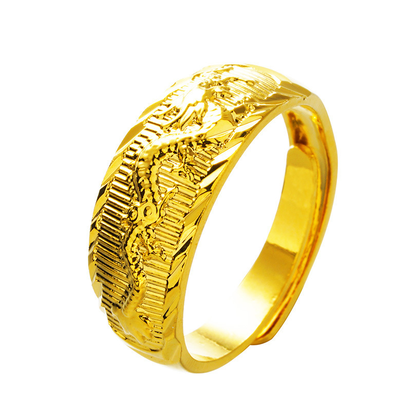 Vietnam arena oro cobre chapado 24K oro real dragón y Fénix anillo abierto hombres y mujeres pareja dragón patrón anillo boda joyería de oro