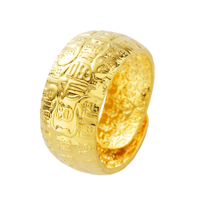 Tienda de oro mismo estilo 24K chapado en oro vivo boca anillo hombres arena oro joyería latón chapado en oro simulación oro no se desvanece durante mucho tiempo