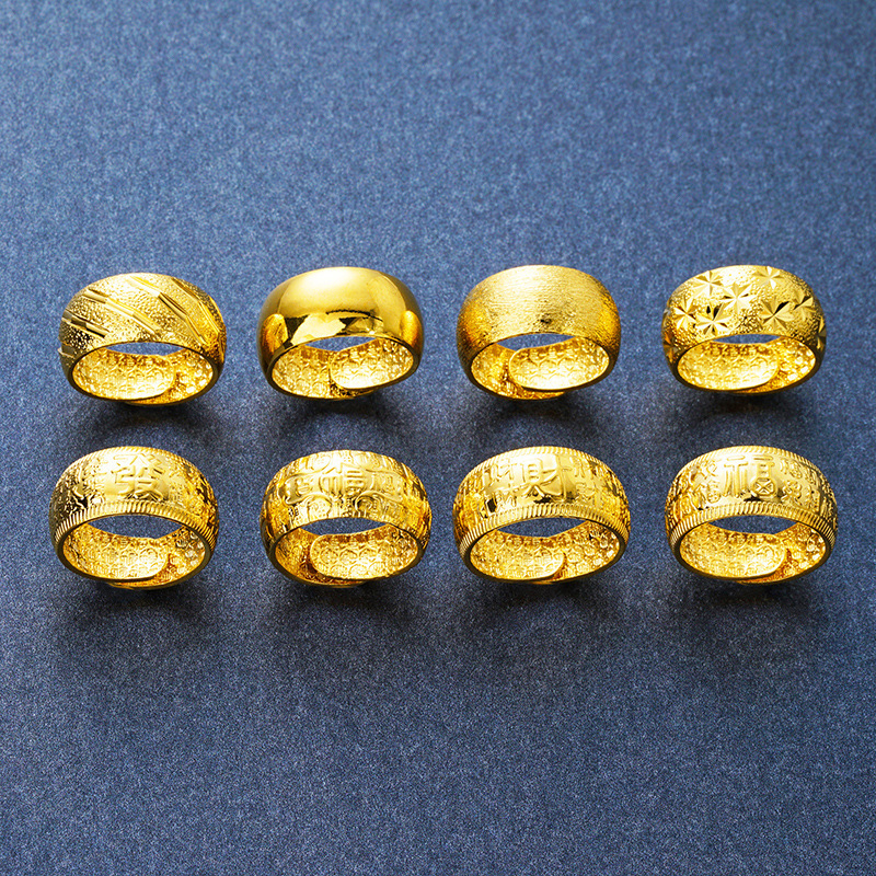 Tienda de oro mismo estilo 24K chapado en oro vivo boca anillo hombres arena oro joyería latón chapado en oro simulación oro no se desvanece durante mucho tiempo
