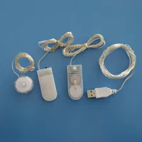 Светодиодная медная проволока световая нить Кнопка 2032USB батарейный отсек 10 маленьких цветных огней голый Шелковый Серебряный провод красочный RGB теплый желтый мигающий