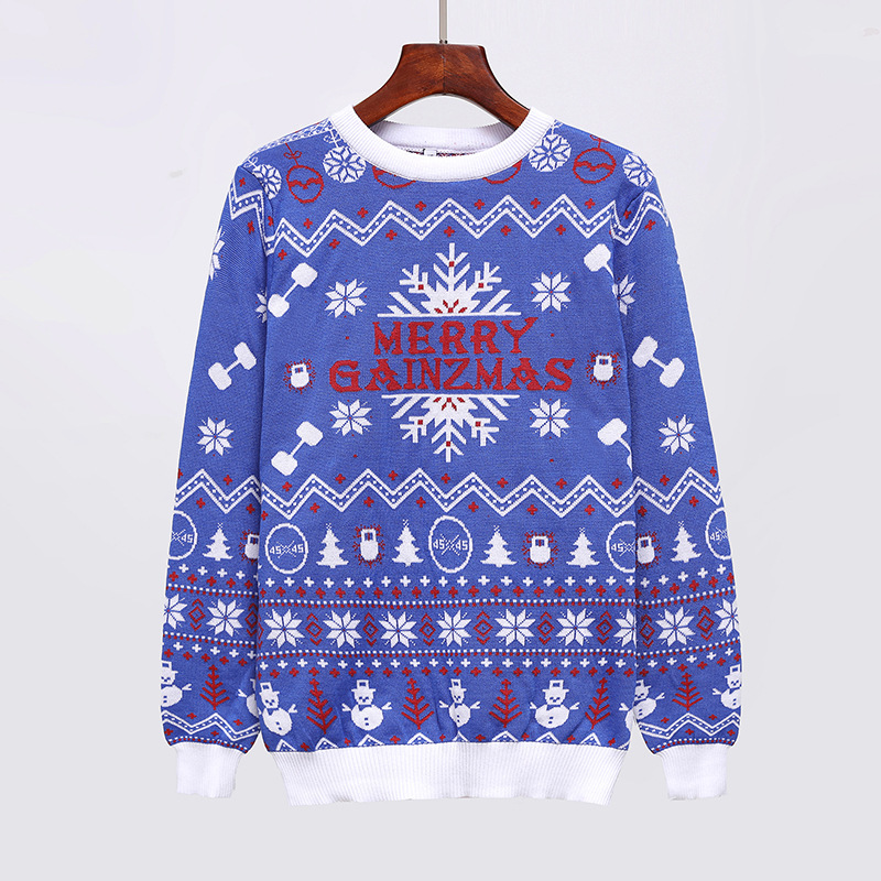 Men's Round Neck Double-Sided Jacquard Knit Sweater Wholesale Cross-Border Christmas Halloween Ugly Sweater Christmas Sweater