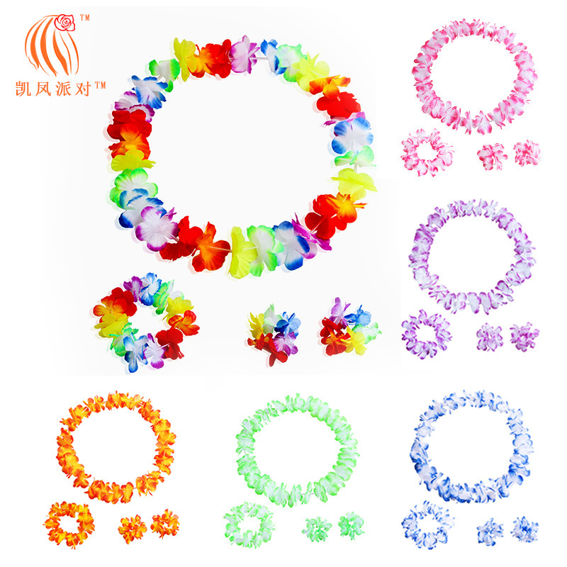 Kaifeng Party Children's Day Colored Garlands Four-piece Adult Beach Hawaiian Grass Dress Accessories Kaifeng Party Children's Day Colored Garlands Four-piece Adult Beach Hawaiian Grass Dress Accessories