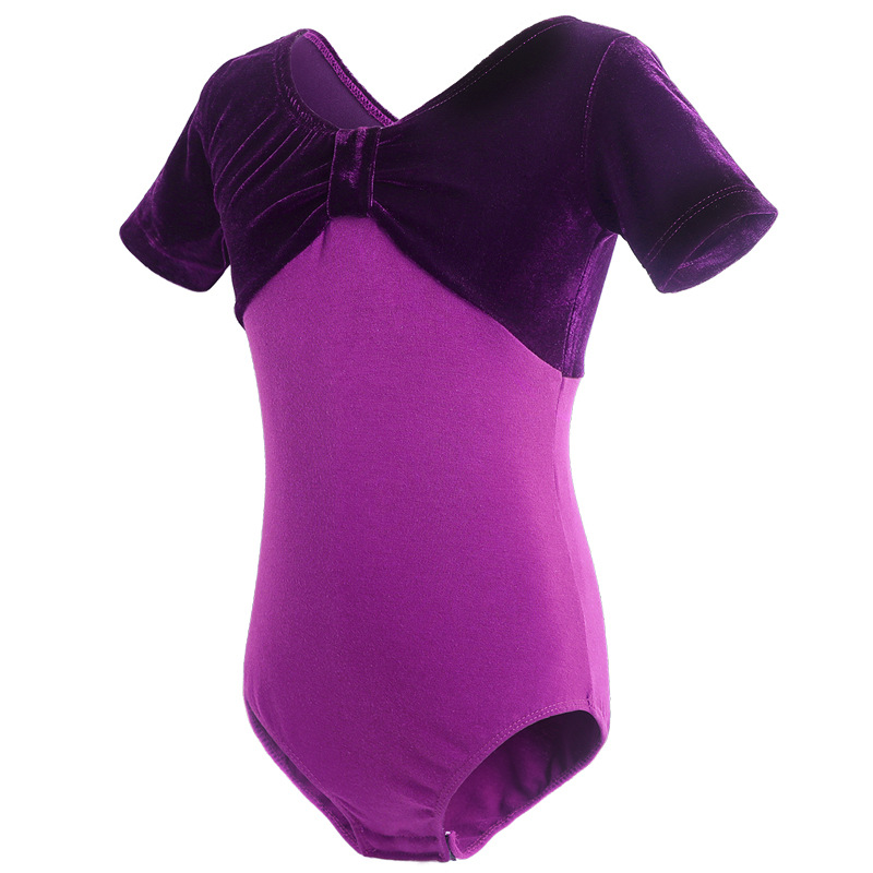 Traje de baile para niños Traje de baile de práctica de verano Traje de ballet para niñas Traje de terciopelo de manga corta Traje latino