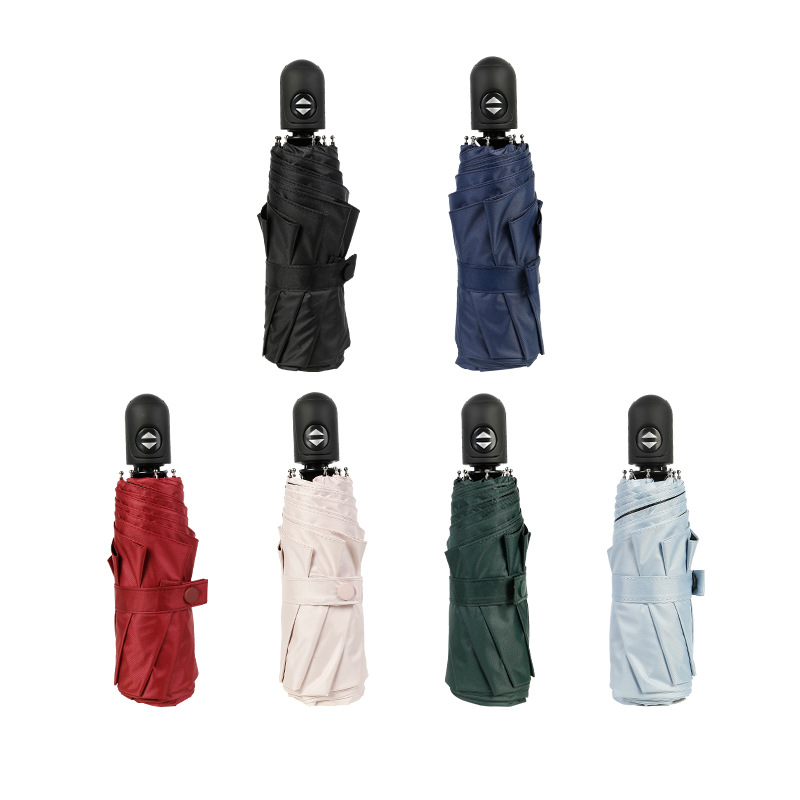 Paraguas automático de cinco veces Paraguas de bolsillo mini ultraligero para hombres Paraguas de Sol de plástico negro Protección solar para mujeres Paraguas de protección UV