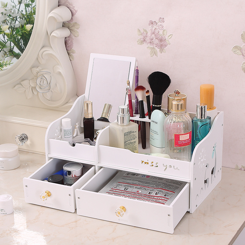 Caja de almacenamiento cosmético con espejo cajón aparador armario escritorio simple almacenamiento