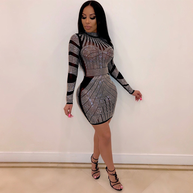 Cross-border WISH AliExpress Ebay2020 moda europea y americana de las mujeres rhinestone nightclub falda vestido de ropa de mujer HL3201 image 6