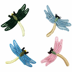 Manufacturer Direct Sale Insect Animal Cross-Stitch Laminated 3D Double-Layer Embroidery Dragonfly Fabric Patch with Backing Adhesive for Patch Repair Materials