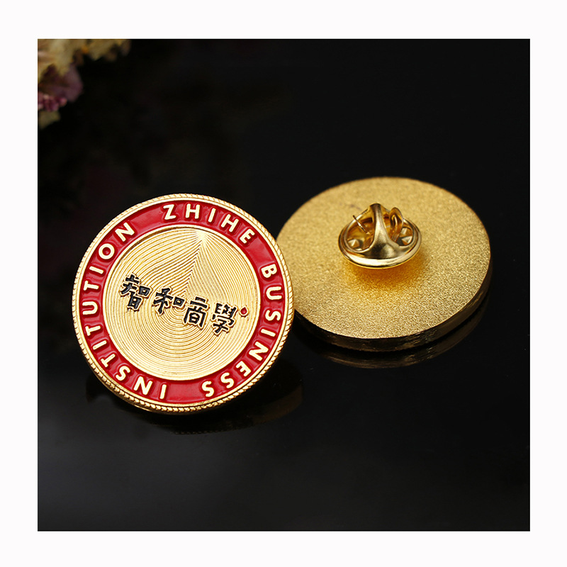Venta a largo plazo insignia de personalidad de metal redondo estampado insignia aniversario empresa pin pintura