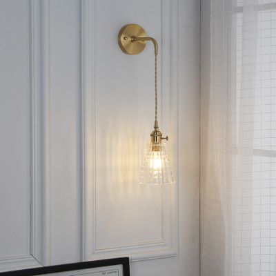 Nórdico espejo frontal dormitorio lámpara de pared baño guardarropa latón lámpara de pared de cristal