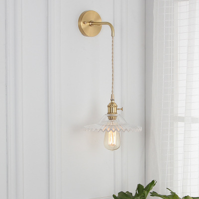 Nórdico espejo frontal dormitorio lámpara de pared baño guardarropa latón lámpara de pared de cristal