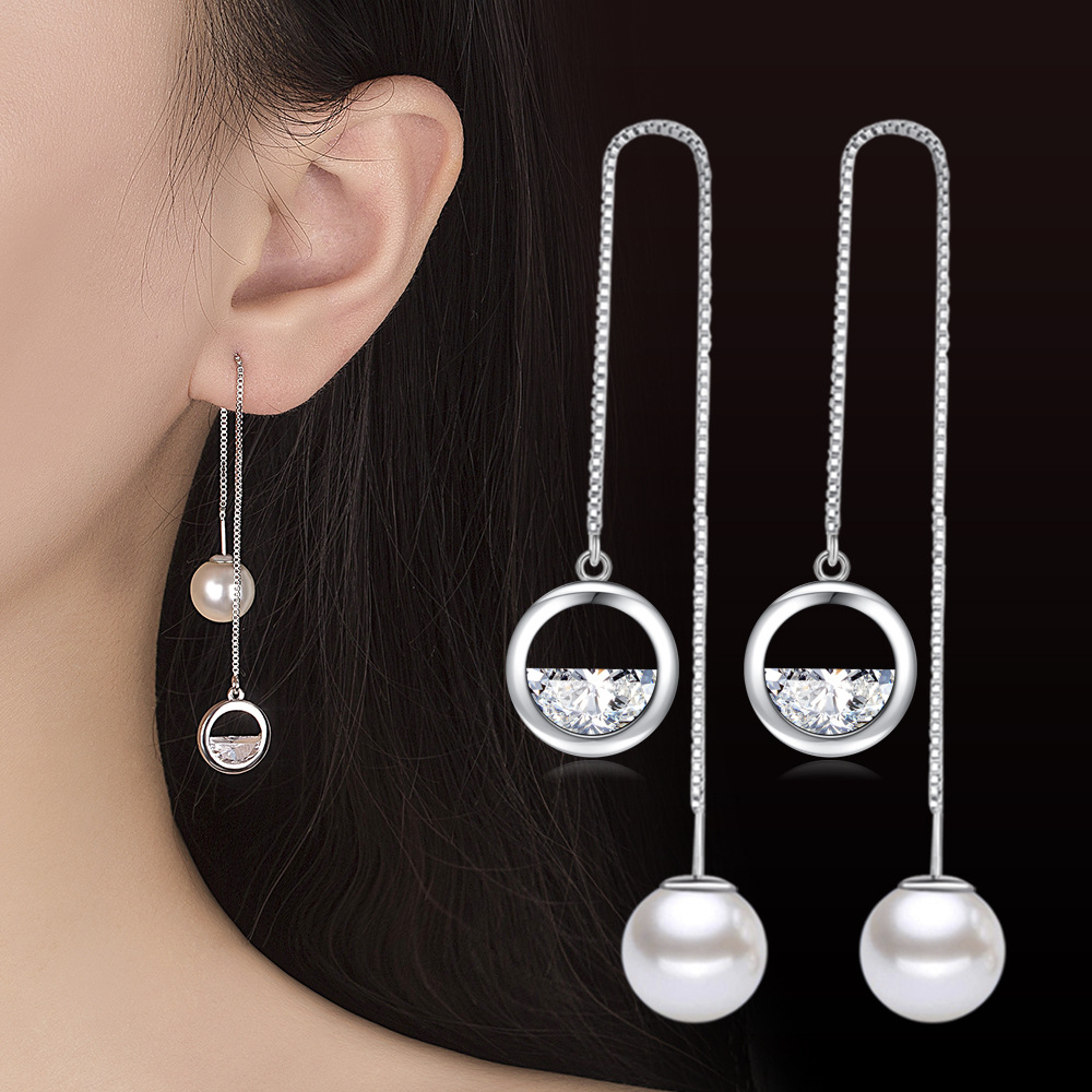 Cute fresh long earrings pearl with tassels